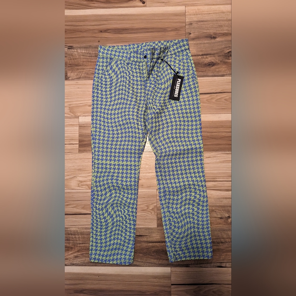 NWT Pleasures Periwinkle and Green Houndstooth Trouser Pants 36